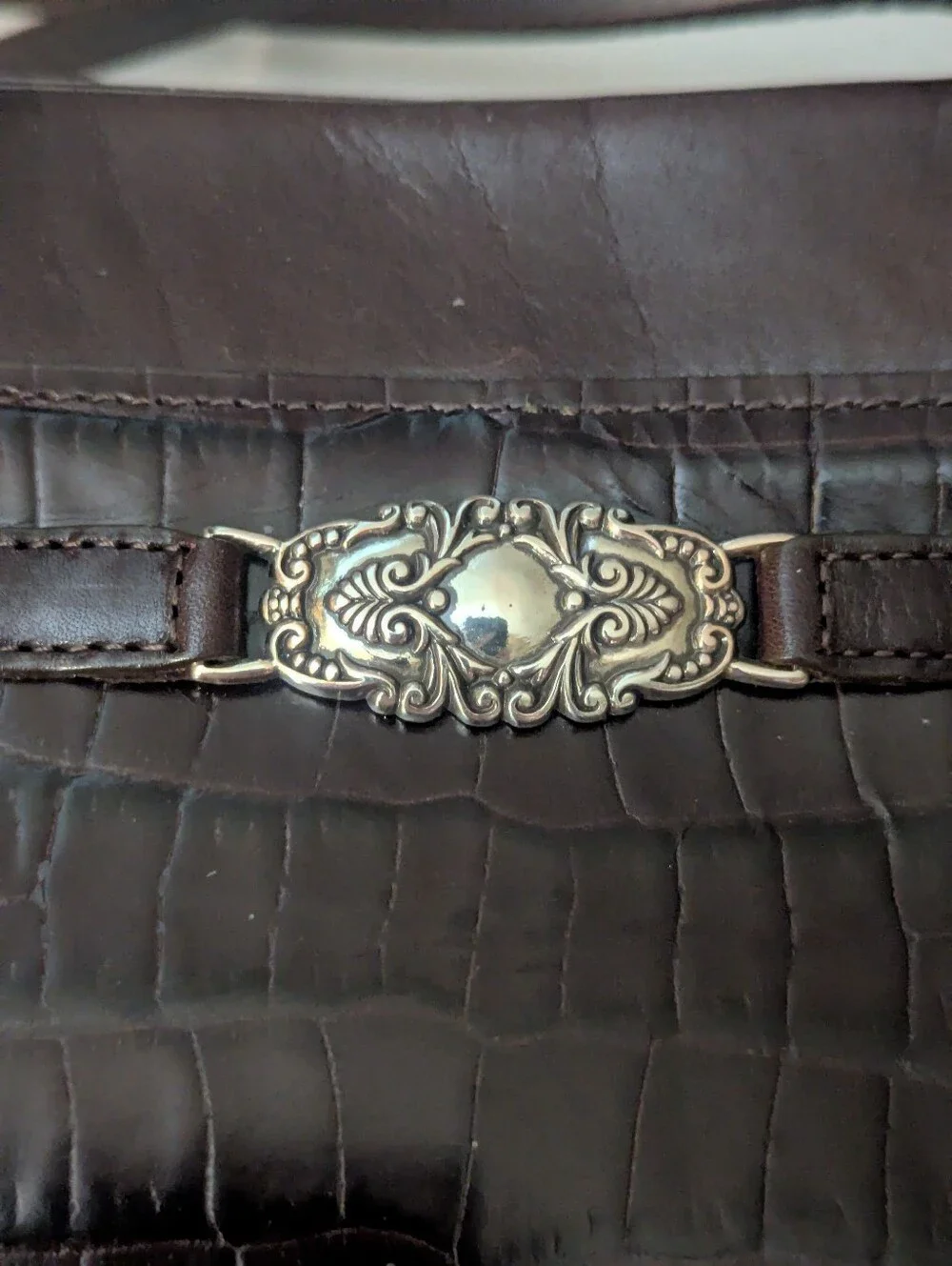 Brighton Brown Croc-Embossed Satchel with Heart Charm Y2K